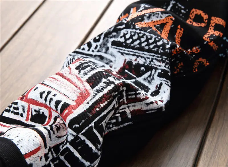 Jeans Slim Graffiti Print Plus Size Trousers Men