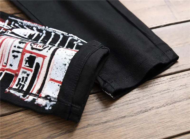 Jeans Slim Graffiti Print Plus Size Trousers Men