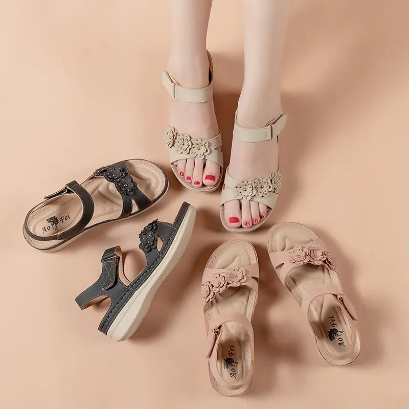 Flower Non-Slip Wedge Heel Plus Size Sandals