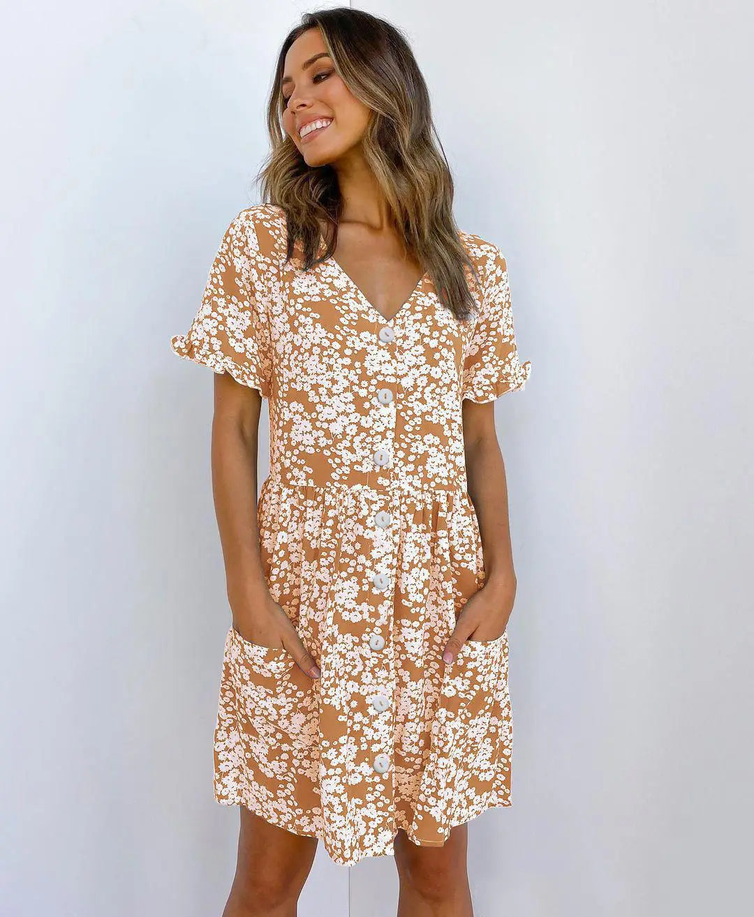 Summer Women Mini Dresses Spring Short Sleeve Dot Printed