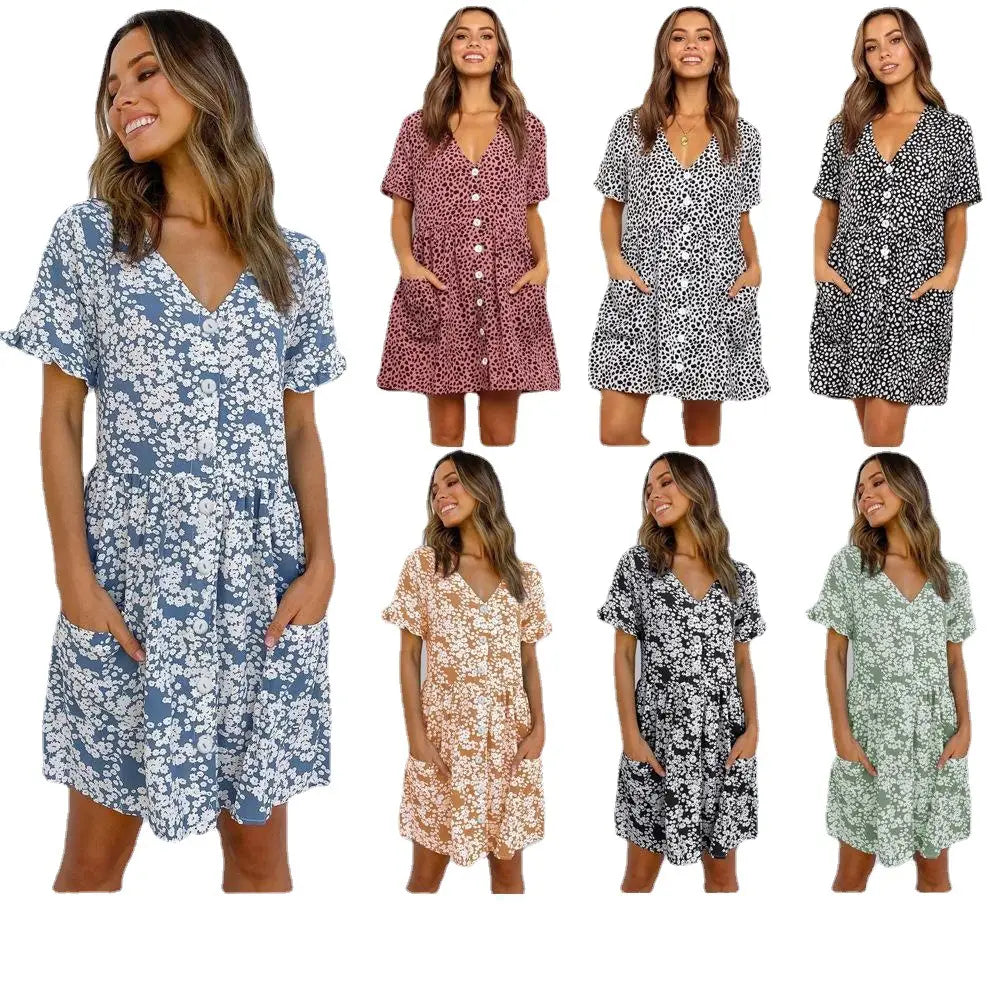 Summer Women Mini Dresses Spring Short Sleeve Dot Printed