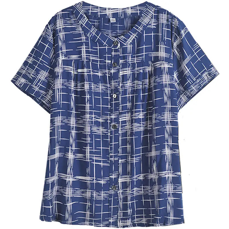 Middle-Aged And Elderly Cotton Short-Sleeved Grandma Dress Summer Blouse Female Mother 60-70-Year-Old Clothes Cotton