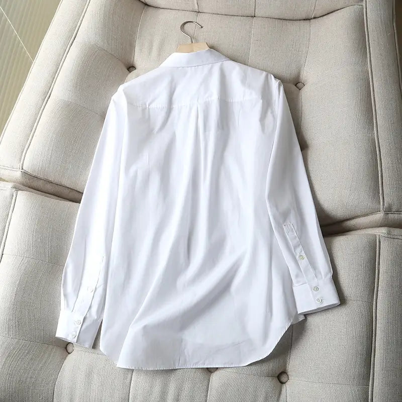 European And American Spring And Autumn New Solid Color Shirts For Ladies Simple Temperament Casual Basic Poplin Ladies