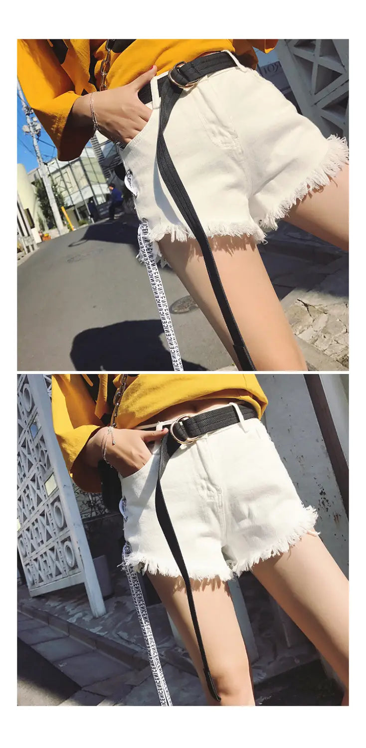 Vintage Snowflake Inelastic Women Denim Shorts With high Waist Straps Tassel Female Summer Shorts For Women’s jeans