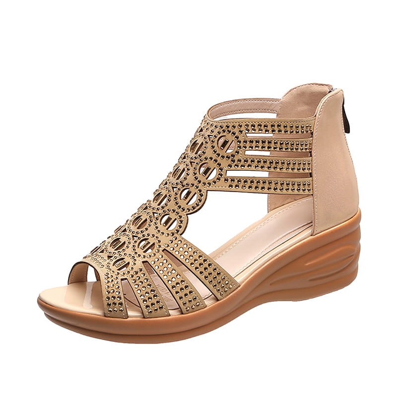 Woman Sandals Women Cyrstal Comfortable Pumps Ladies Fashion Wedges Female Rome Bling Hollow Out Shoes Women’s Zip