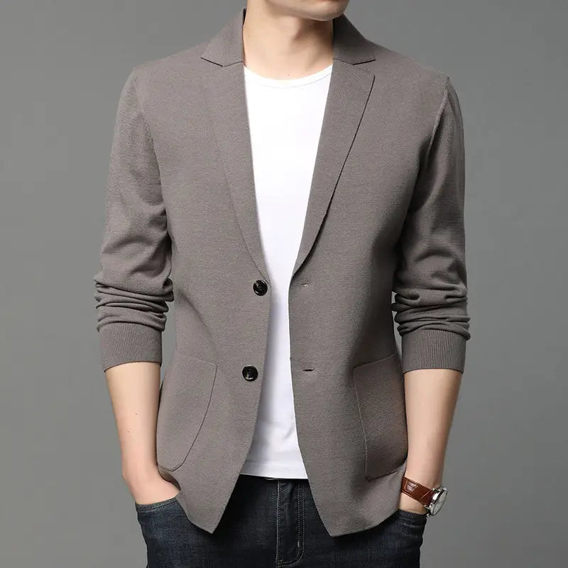 Hair Spring And Autumn Men’’S T-Shirt Coat Korean Version Blazer Solid Color Cardigan Handsome Men’’S Sweater