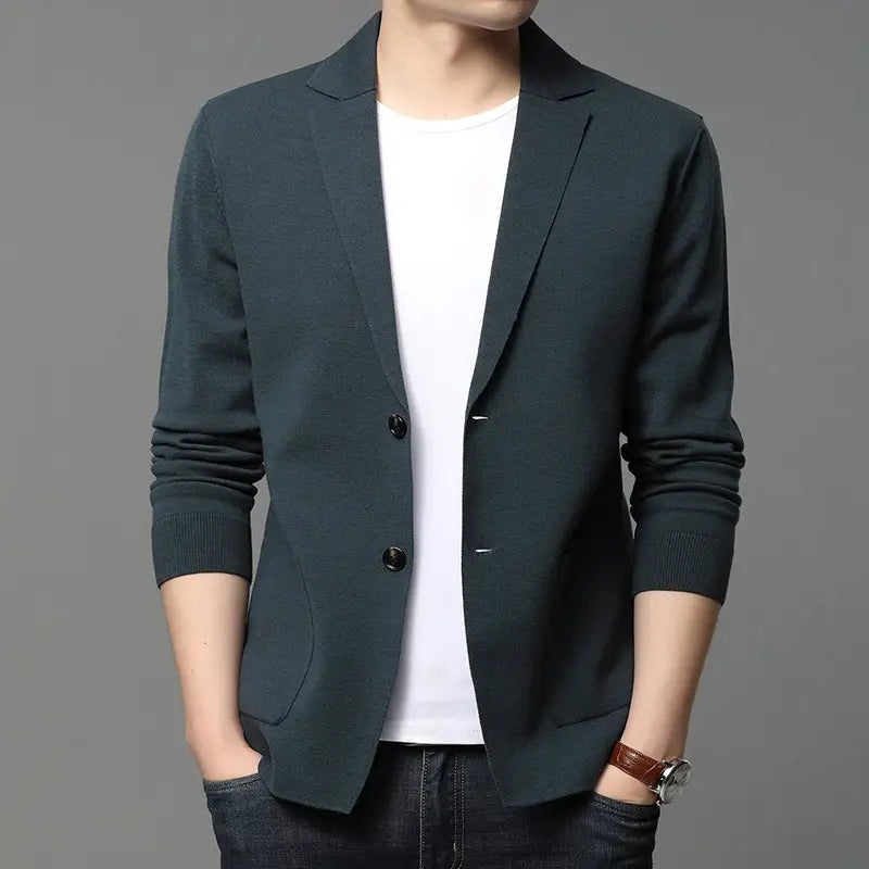 Hair Spring And Autumn Men’’S T-Shirt Coat Korean Version Blazer Solid Color Cardigan Handsome Men’’S Sweater