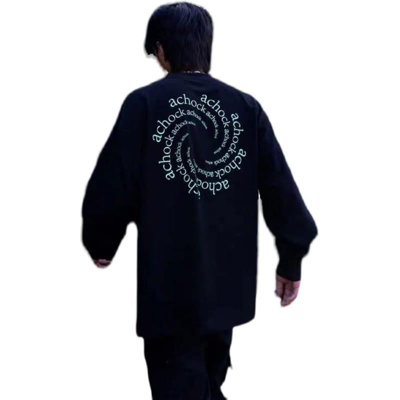 A Chock Original National Tide Circular Vortex Logo Printing Basic Sweater Tide Brand Loose Casual Long-Sleeved T-Shirt