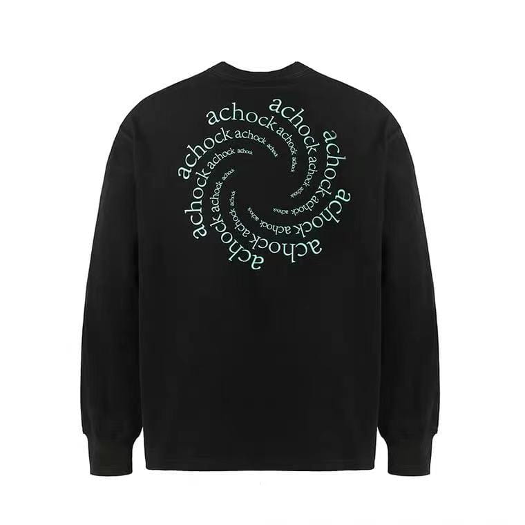 A Chock Original National Tide Circular Vortex Logo Printing Basic Sweater Tide Brand Loose Casual Long-Sleeved T-Shirt