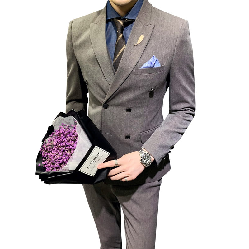 Suit Men’’s Suit Slim Fit Korean Business Leisure Double Breasted Single Western Formal Dinner Dress Bridegroom Suit