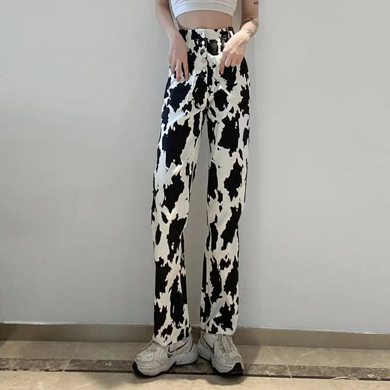 Cow Print Jeans Women’s All-match Slim Straight-leg Pants