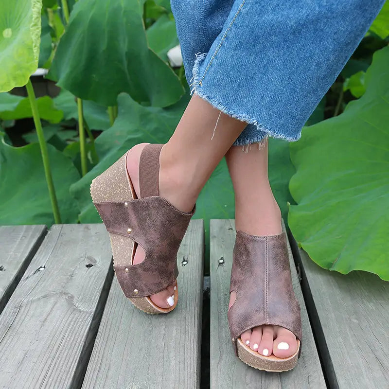Ladies Sandals High Heel Fish Mouth Handmade Shoes Retro