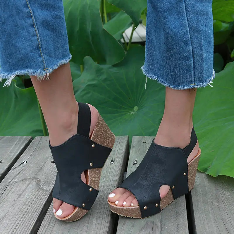 Ladies Sandals High Heel Fish Mouth Handmade Shoes Retro