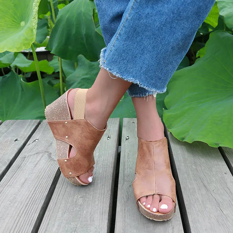 Ladies Sandals High Heel Fish Mouth Handmade Shoes Retro