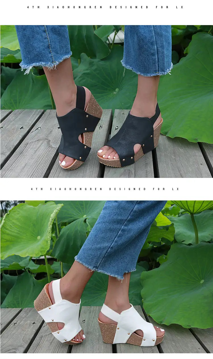 Ladies Sandals High Heel Fish Mouth Handmade Shoes Retro