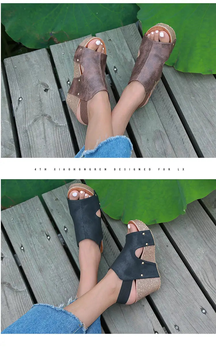 Ladies Sandals High Heel Fish Mouth Handmade Shoes Retro