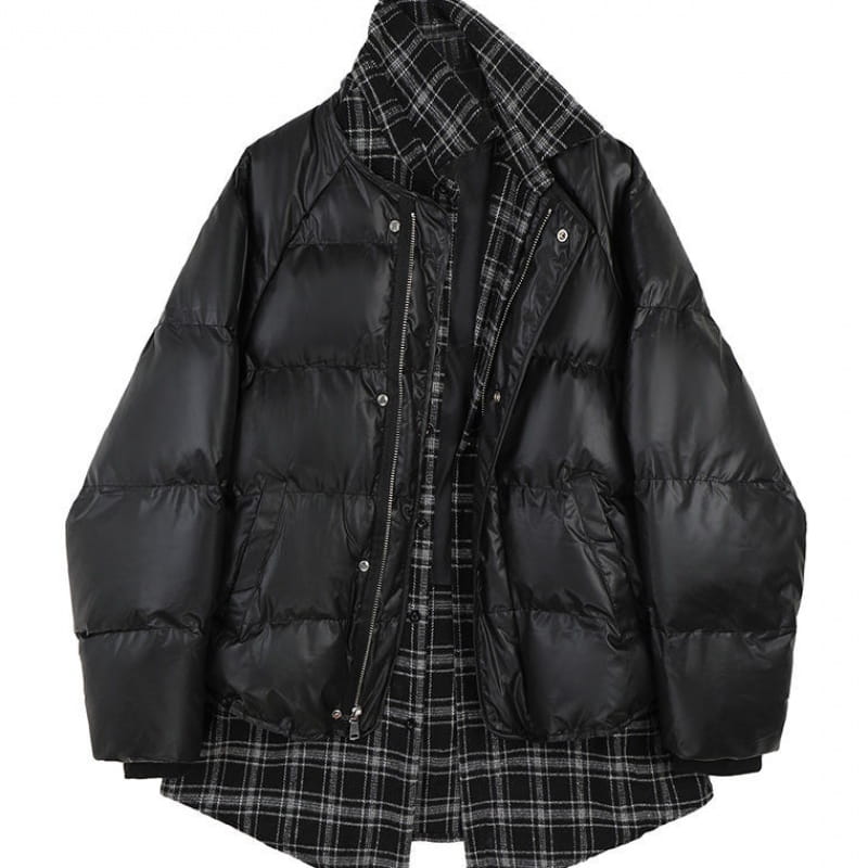 Two-Piece Woolen Plaid Stitching Bread Suit Mew Clothes Women