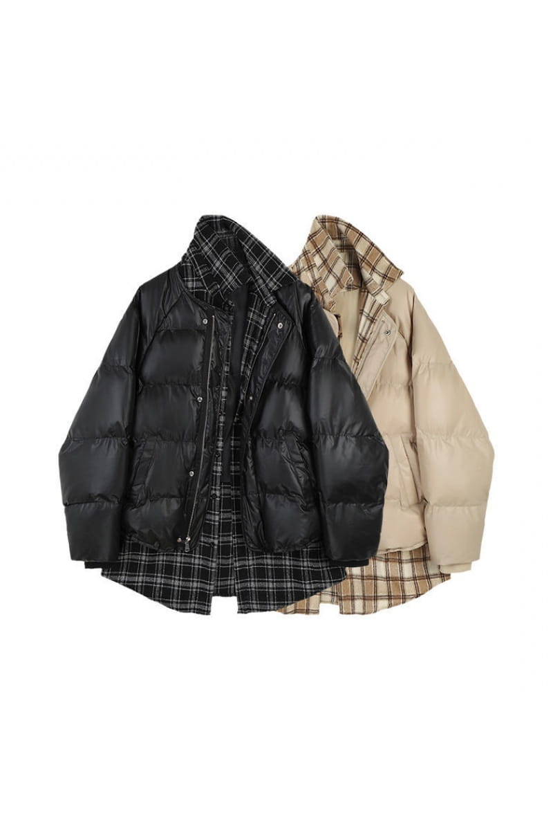 Two-Piece Woolen Plaid Stitching Bread Suit Mew Clothes Women