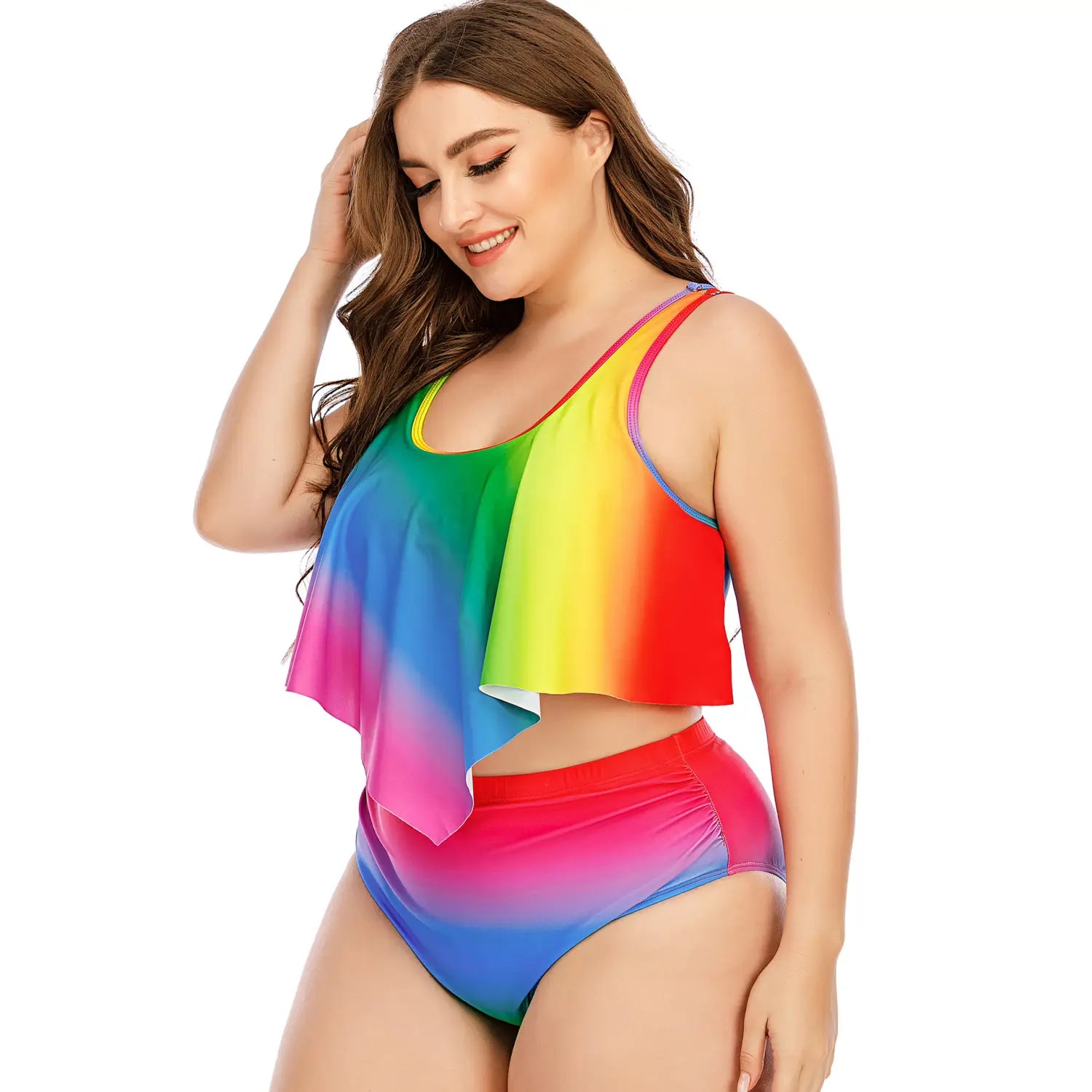 Plus Size Women’s Split Rainbow Swimsuit