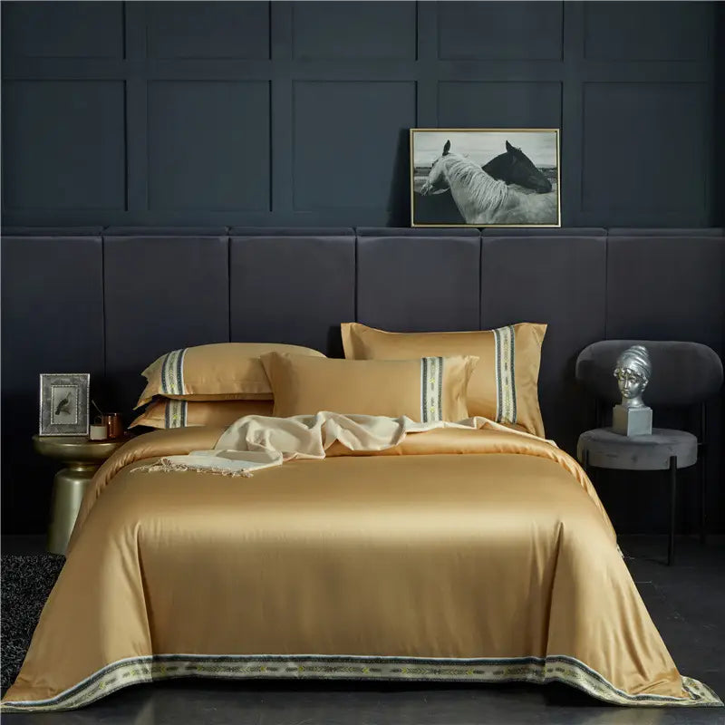 Four-piece Set Of Washed Silk Satin Striped Sheets Solid Color Ice Silk Jane Ou Silk Slippery Bed Linen