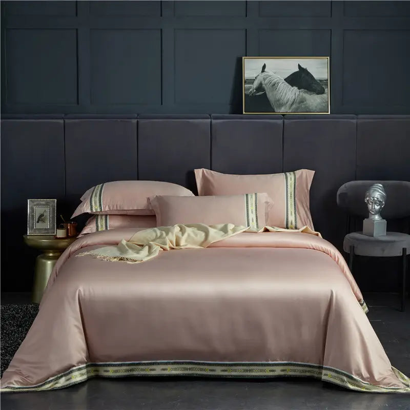Four-piece Set Of Washed Silk Satin Striped Sheets Solid Color Ice Silk Jane Ou Silk Slippery Bed Linen