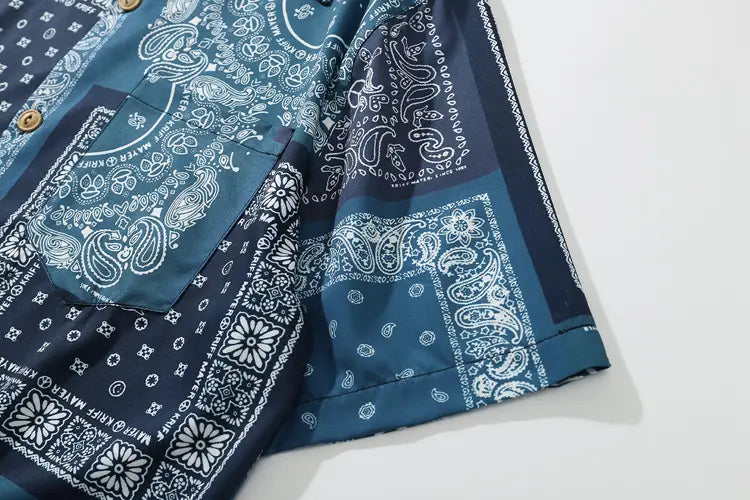 Retro Cashew Flower Full Print Short-Sleeved Shirt For Men