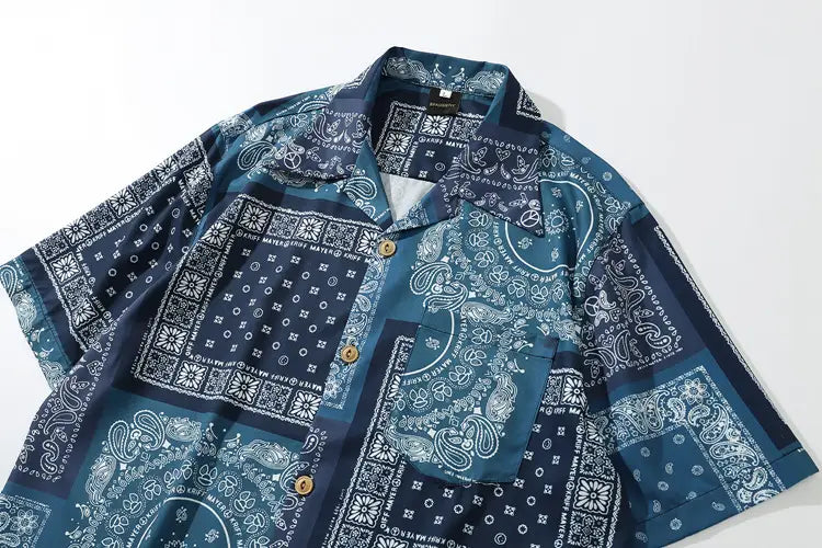 Retro Cashew Flower Full Print Short-Sleeved Shirt For Men