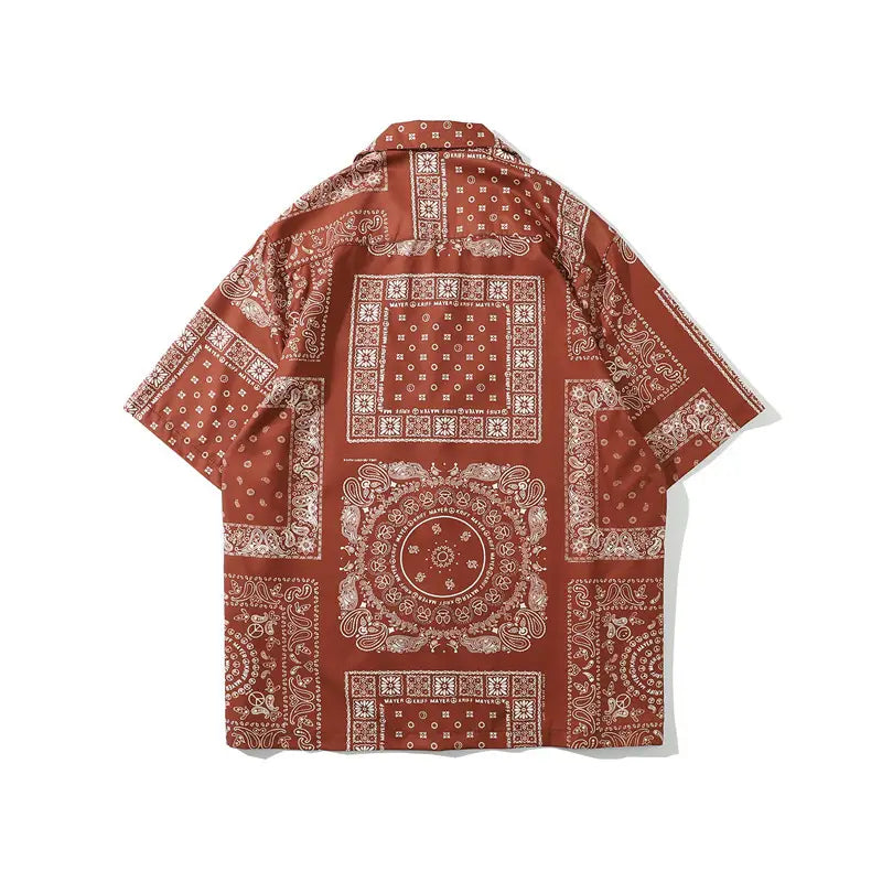 Retro Cashew Flower Full Print Short-Sleeved Shirt For Men