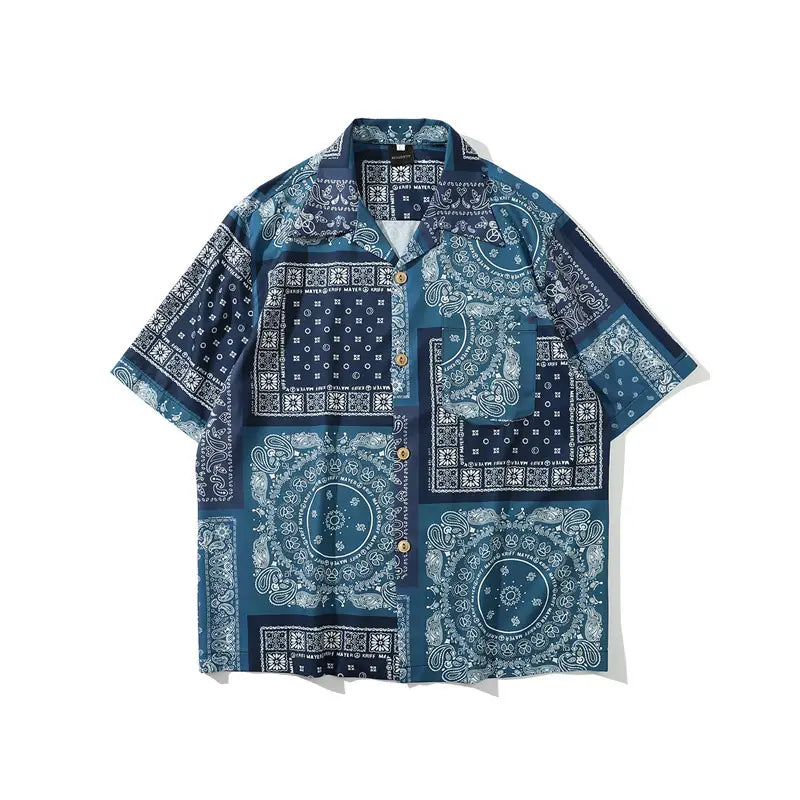 Retro Cashew Flower Full Print Short-Sleeved Shirt For Men