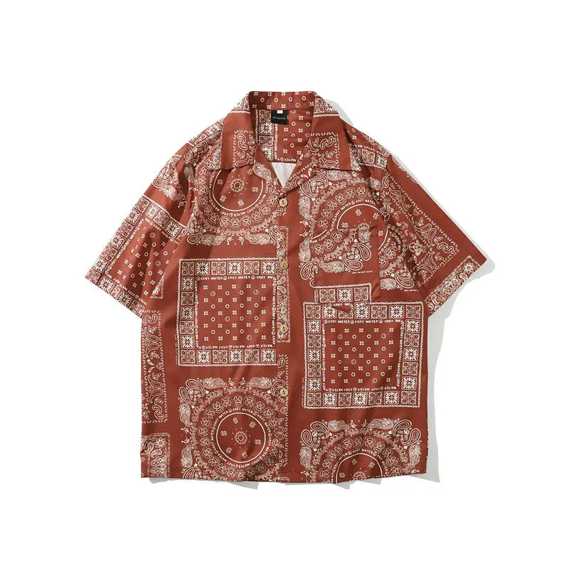 Retro Cashew Flower Full Print Short-Sleeved Shirt For Men