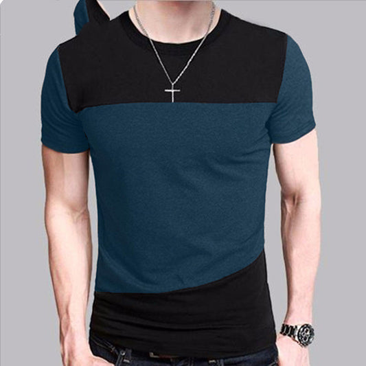 Round Neck Korean Short-sleeved T-shirt Men's Color Matching Men's T-shirt Clothes