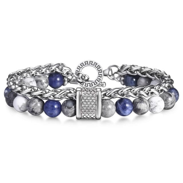 Two-strand beaded bracelet with silver chain in Men’s and Women’s Jewelry collection.