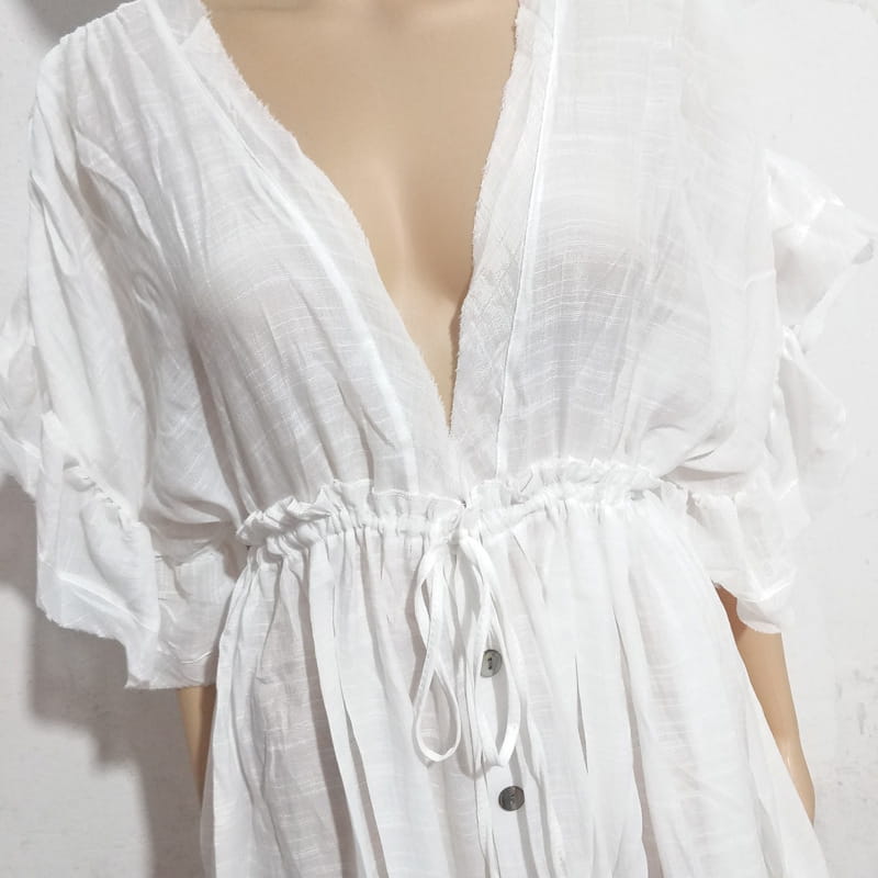 Buttoned Waist Rope Long Skirt Sunscreen Shirt Women