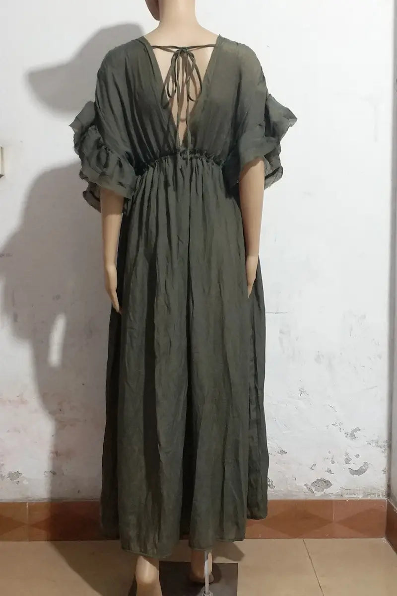 Buttoned Waist Rope Long Skirt Sunscreen Shirt Women