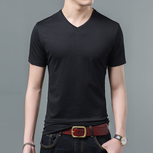 Slim Half Sleeve Solid Color V-Neck T-Shirt Men's Clothes
