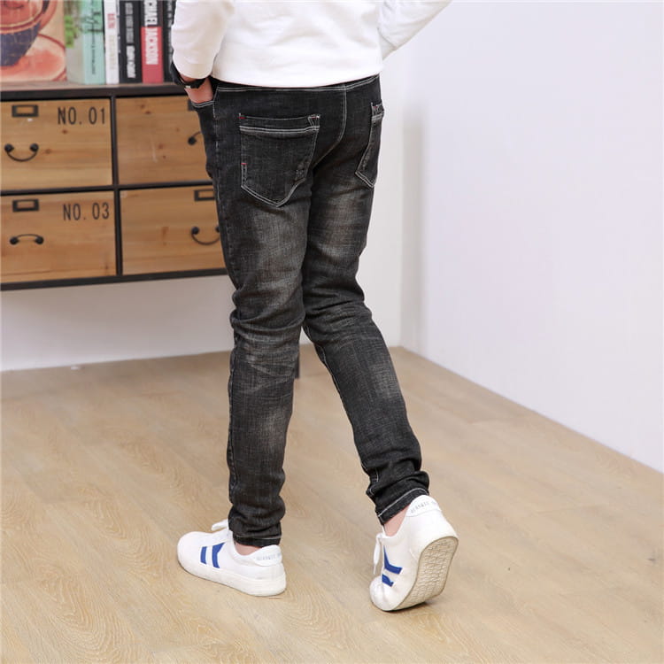 Autumn And Winter Black Slim-Fit And Warm Middle-Aged Children’s Trousers