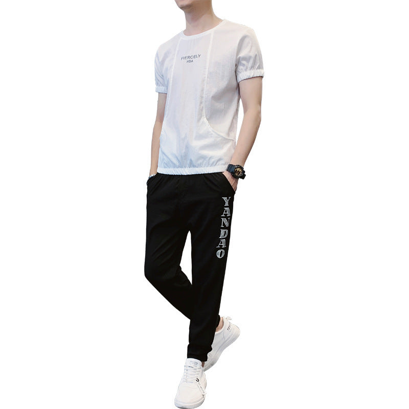 Ice Silk Clothes Men's Sports Suit Two-piece Suit