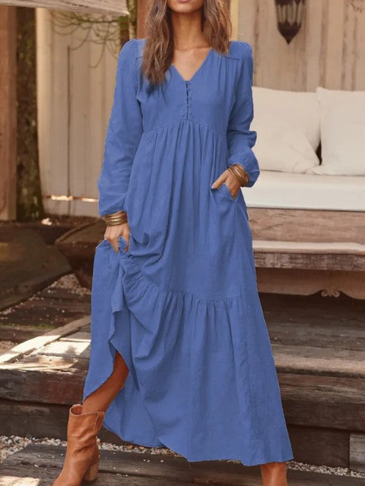 Retro Casual Long-sleeved Dress With Big Swing Dress