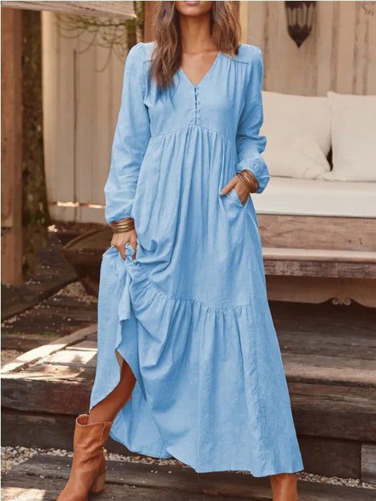 Retro Casual Long-sleeved Dress With Big Swing Dress