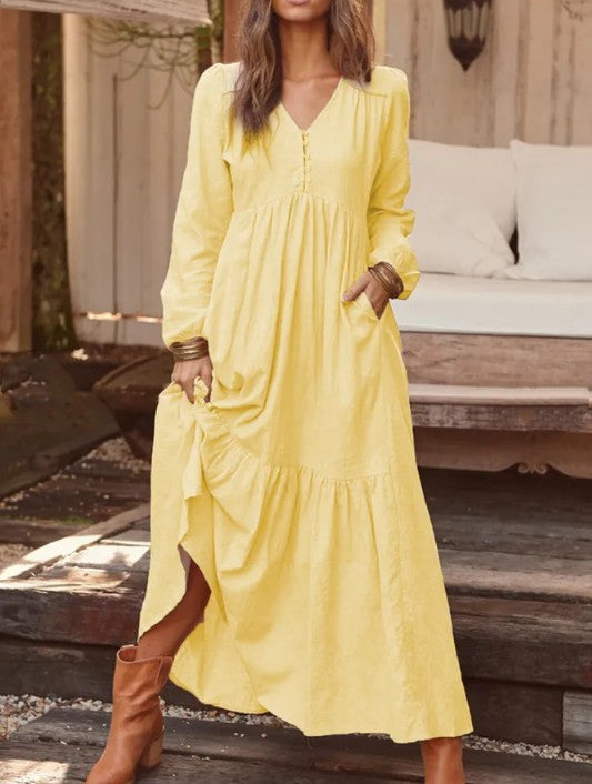 Retro Casual Long-sleeved Dress With Big Swing Dress