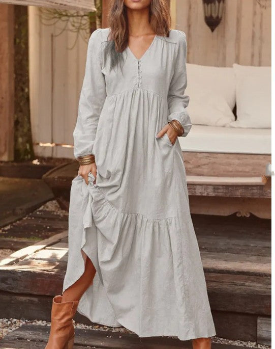 Retro Casual Long-sleeved Dress With Big Swing Dress