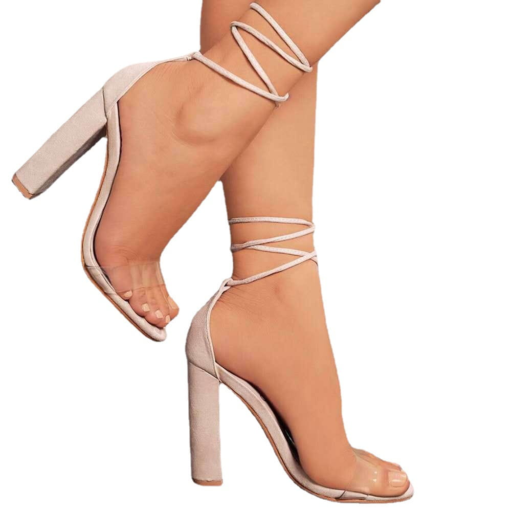 Wish Cross-border Foreign Trade Large Size High Heel Sandals Ladies Thick Heels Fashion Ankle Strap High Heels High