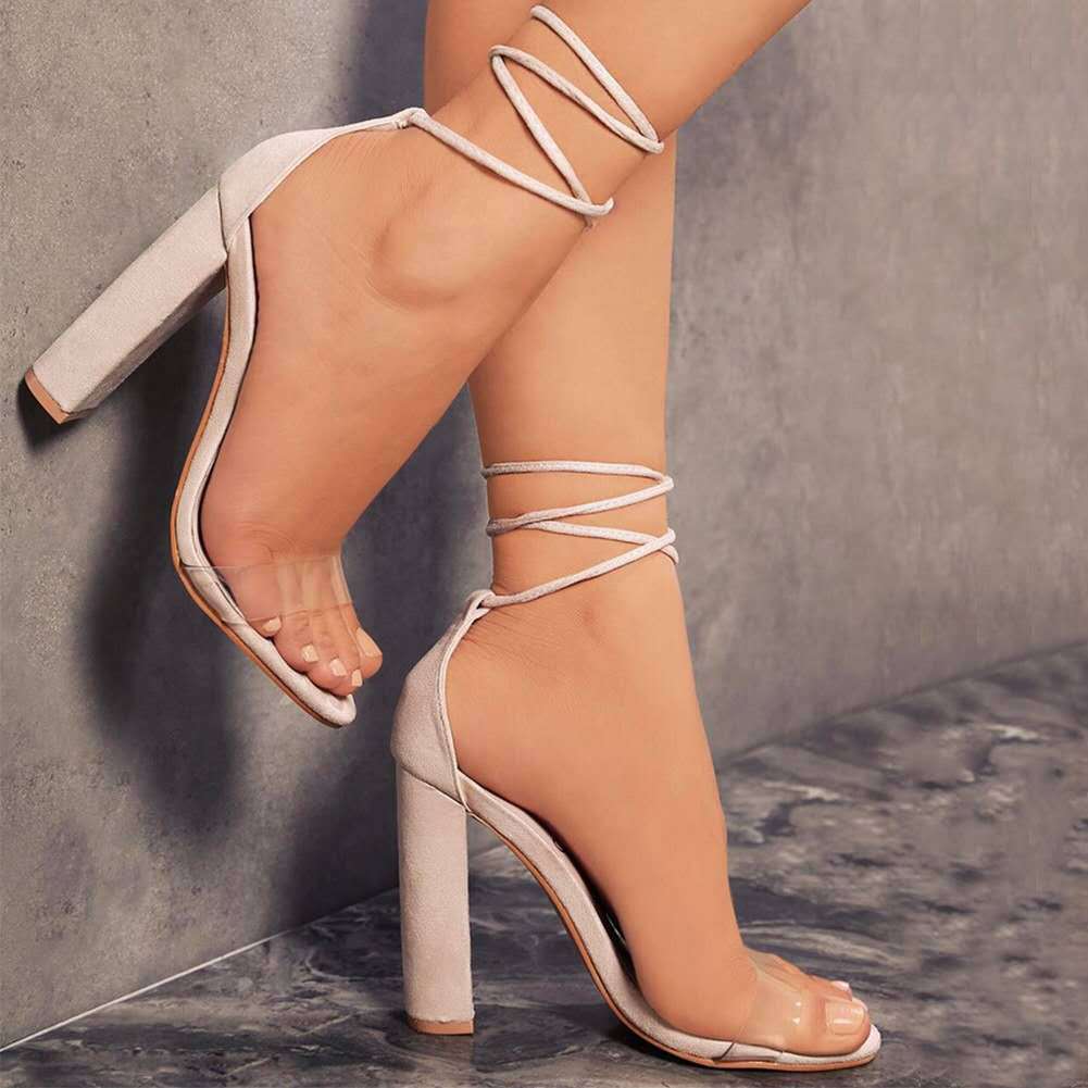 Wish Cross-border Foreign Trade Large Size High Heel Sandals Ladies Thick Heels Fashion Ankle Strap High Heels High