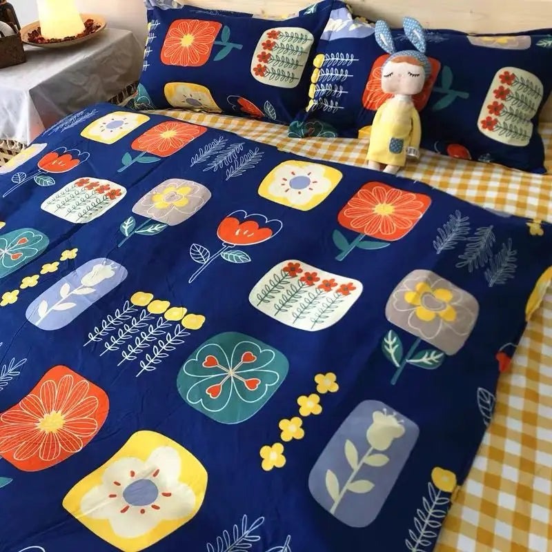 Floral-patterned bedding set for a student dormitory single bed sheets three-piece set.