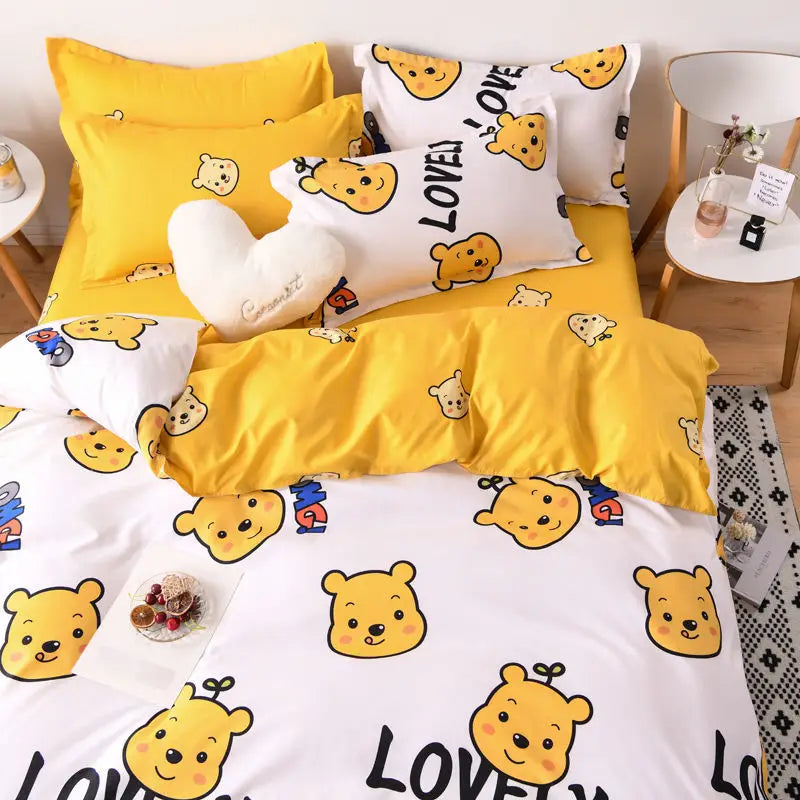 Winnie the Pooh bedding set in a three-piece single bed sheets for student dormitory.