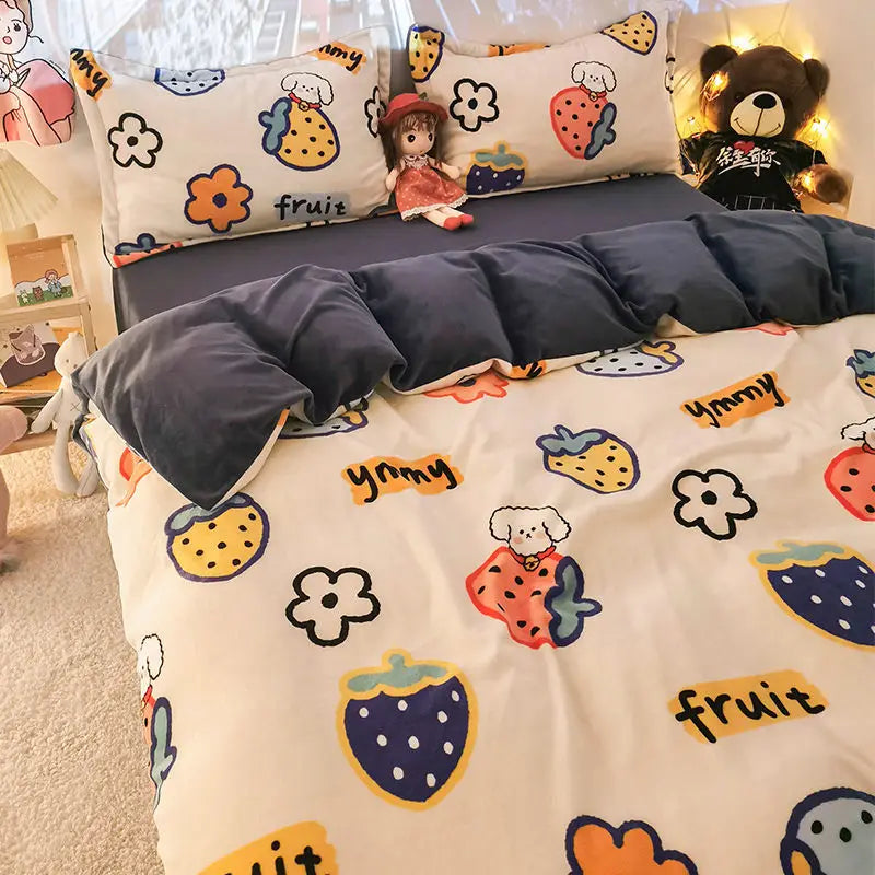 Cartoon-themed bedding set for a single bed in a student dormitory three-piece set.