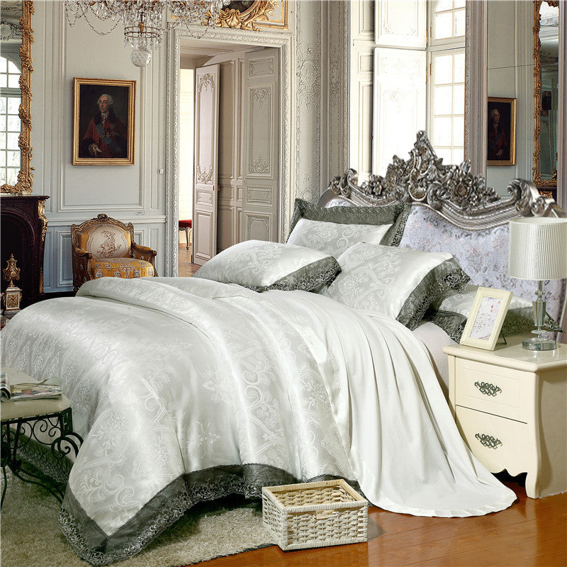 Jacquard Cotton Four-Piece Wedding Duvet Cover Cotton Bed Sheet Silk Satin