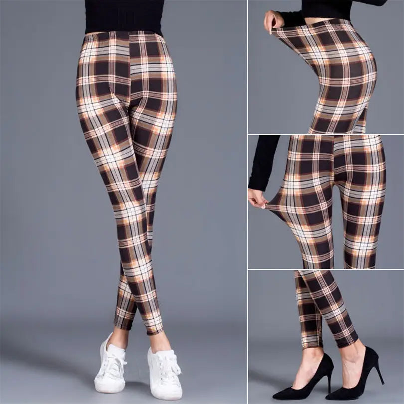 Plaid Leggings Women Sexy Pants Push Up Leggings Fashion F