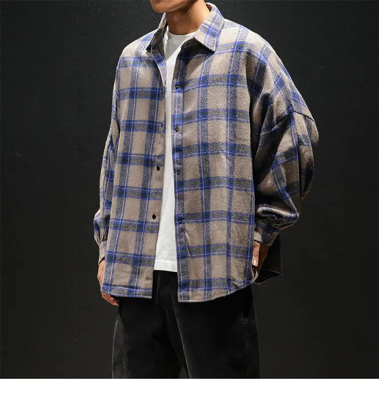 Plaid casual long sleeve shirt men