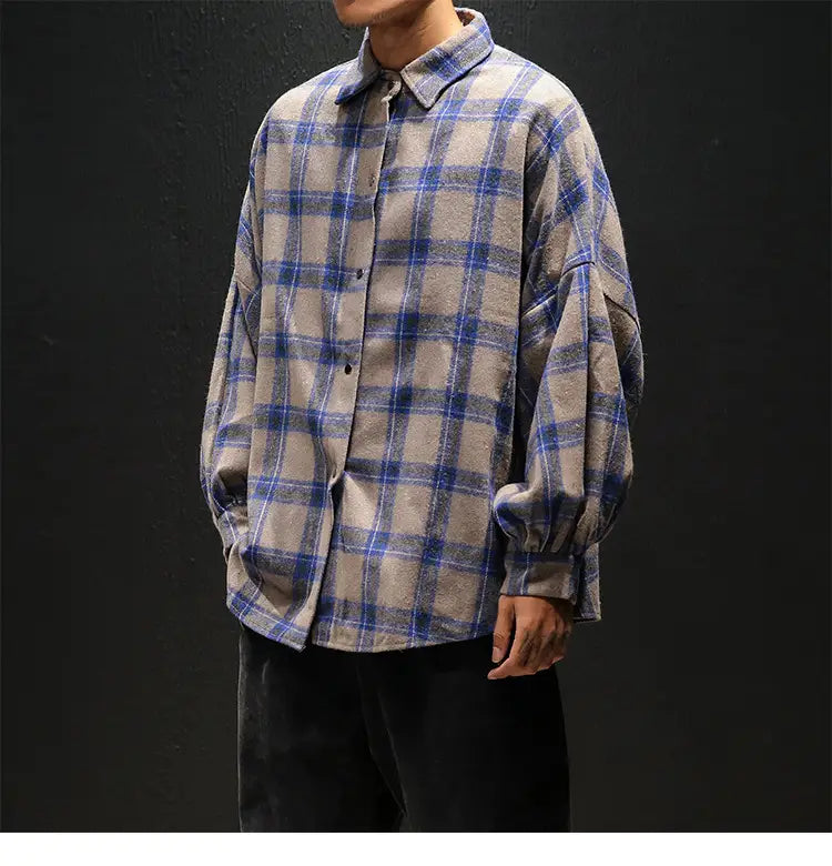 Plaid casual long sleeve shirt men